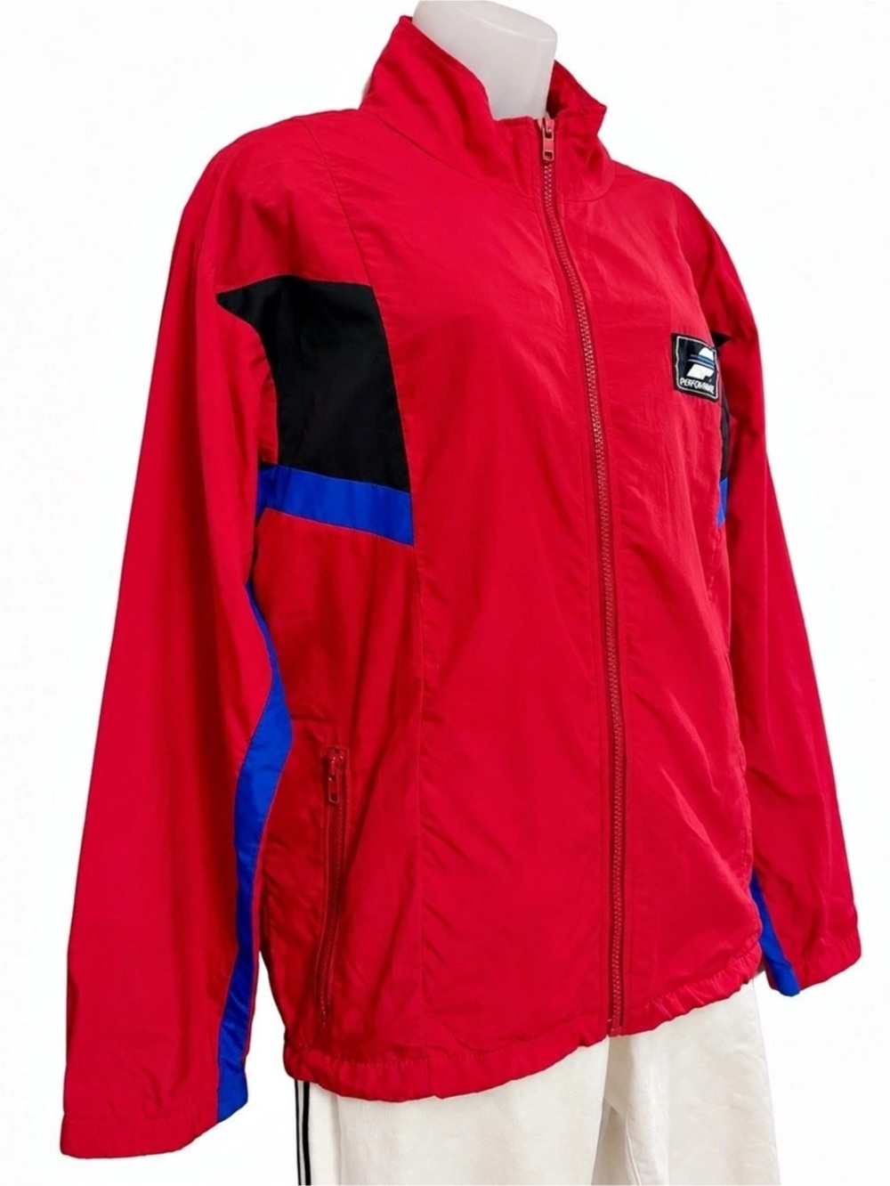 Vintage Performance Windbreaker Men’s L Unisex Red Blue Colorblock Nylon Jacket
